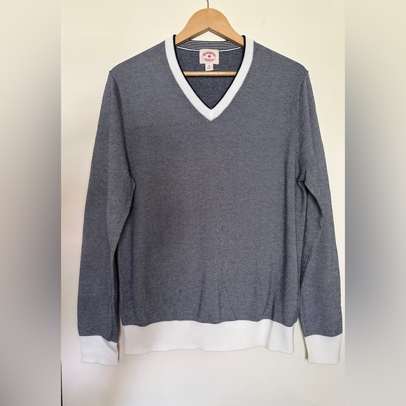 Brooks Brothers V-Neck PulloverSweater Men Navy and White Trim Sz Medium Cotton - Picture 1 of 9